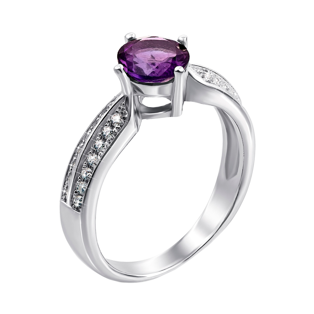 

Серебряное кольцо с аметистом и фианитами 000134902 16.5 размера