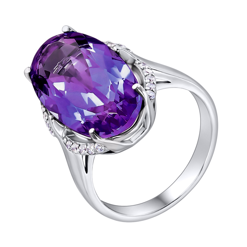 

Серебряное кольцо с аметистом и фианитами 000144868 17.5 размера