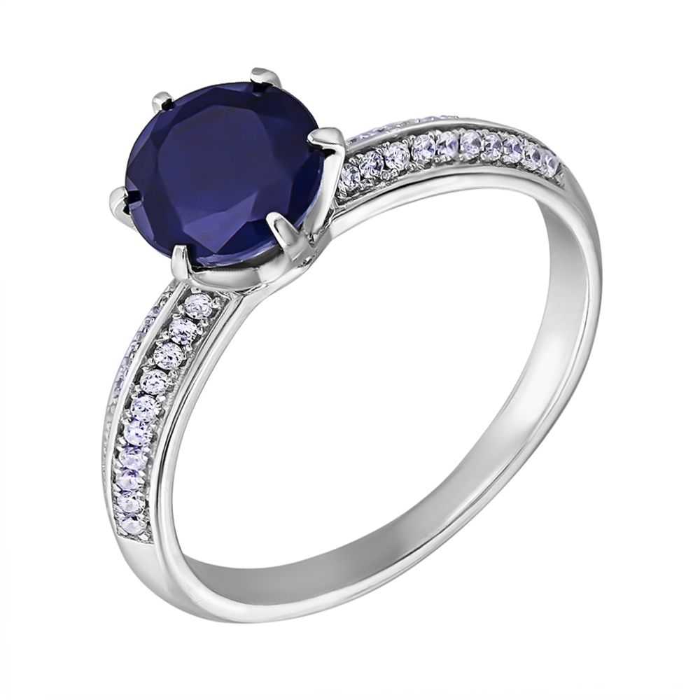 

Серебряное кольцо с сапфиром и фианитами 000125109 18.5 размера
