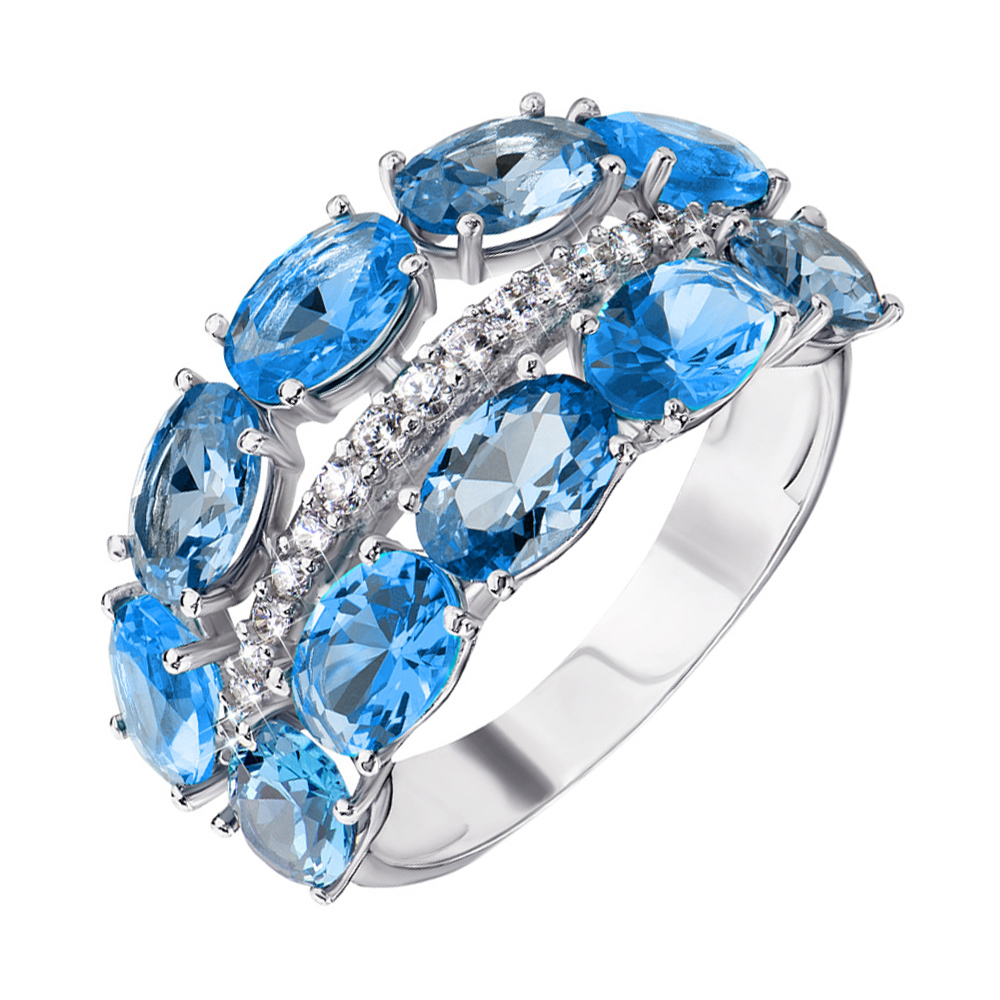 

Серебряное кольцо с синими кварцами и фианитами 000122235 16.5 размера