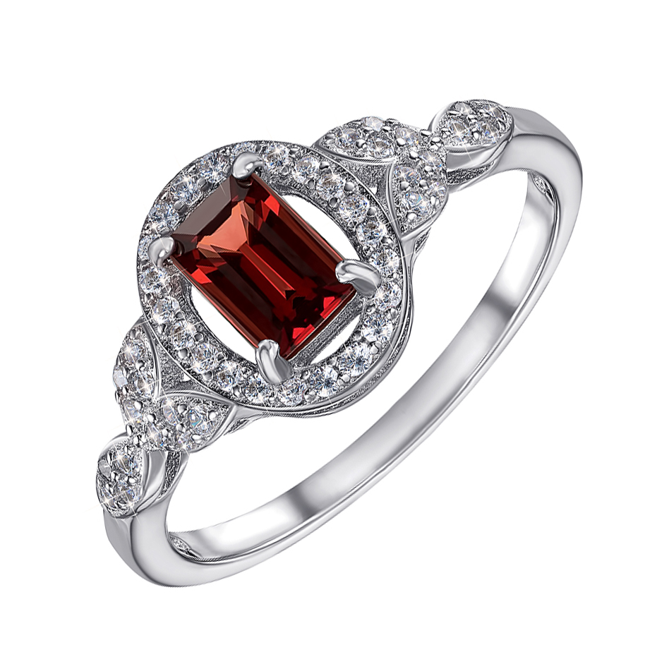 

Серебряное кольцо с гранатом и фианитами 000133754 16.5 размера
