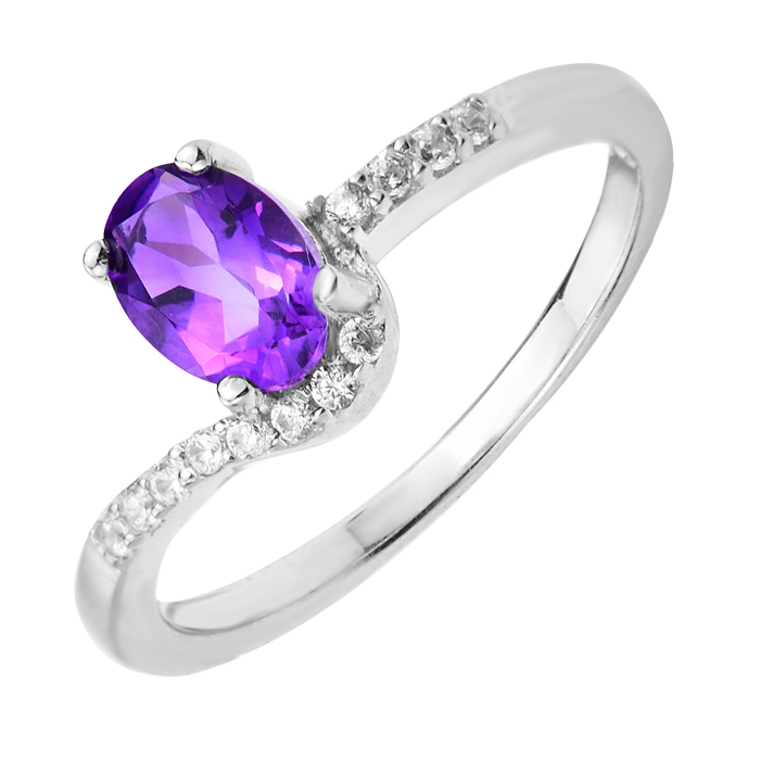 

Серебряное кольцо с узорной шинкой, аметистом и фианитами 000103071 16 размера