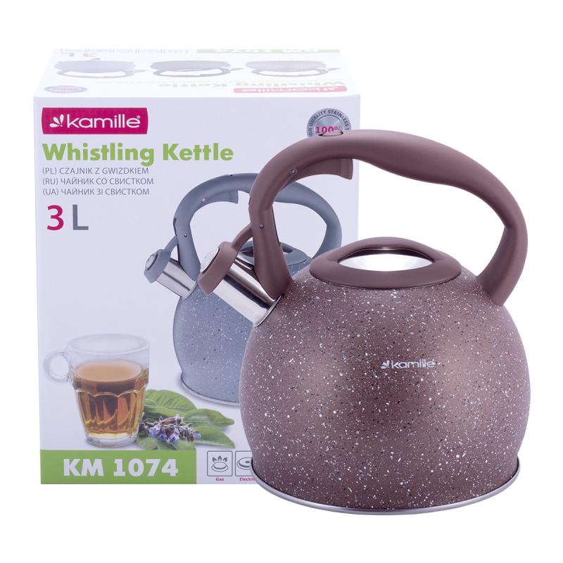 

Чайник Kamille Whistling Kettle 3л из нержавеющей стали со свистком, коричневый мрамор Kamille KM-1074-MD