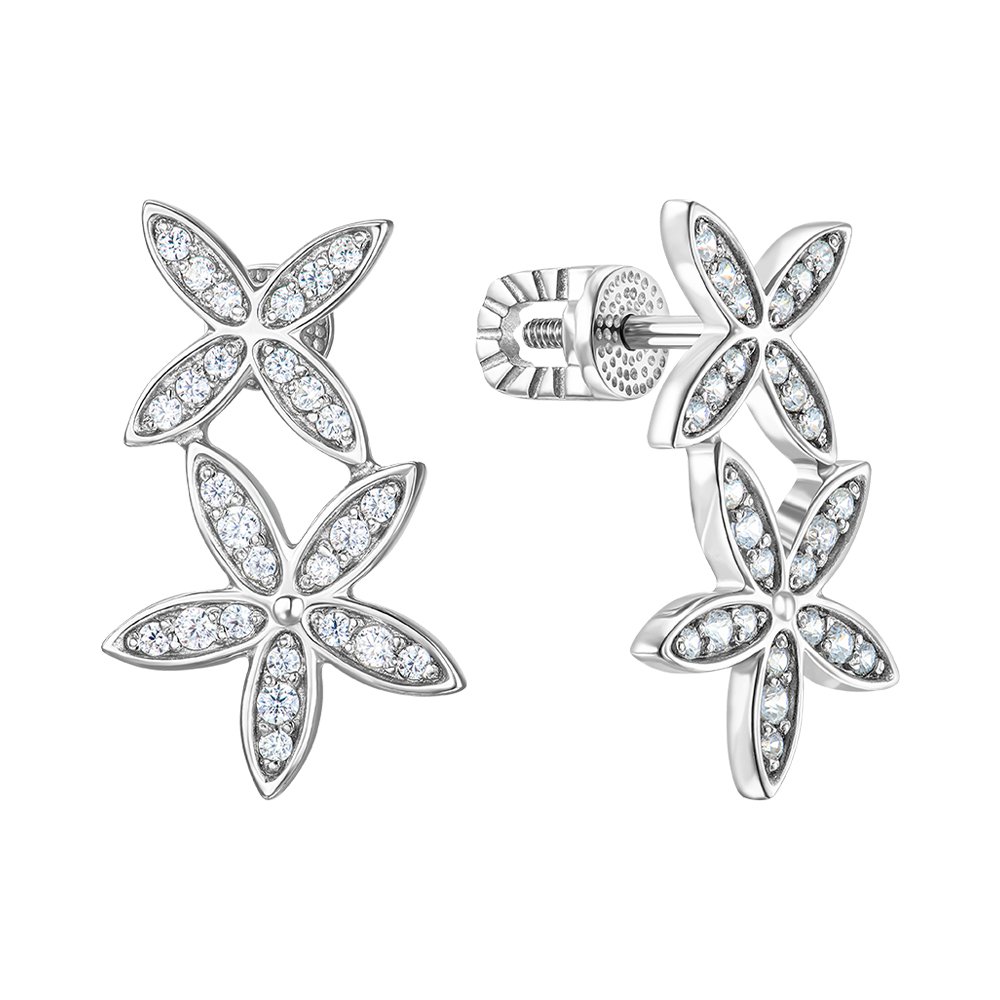 

Серебряные серьги-пусеты с фианитами 000149998