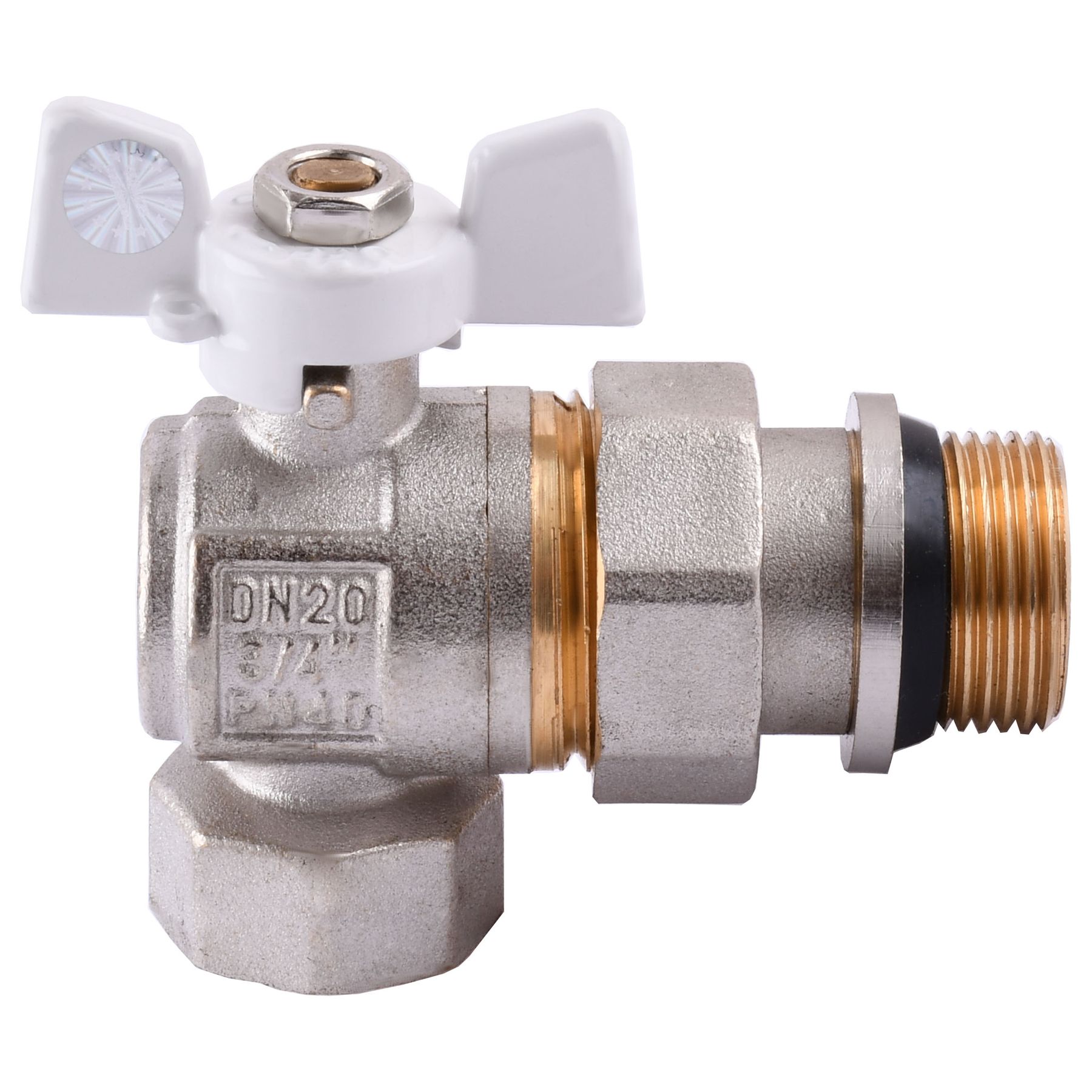 

Кран шаровый угловой с американкой PROFESSIONAL QP004 PN40 3/4" антипротечка БЕЛАЯ БАБОЧКА