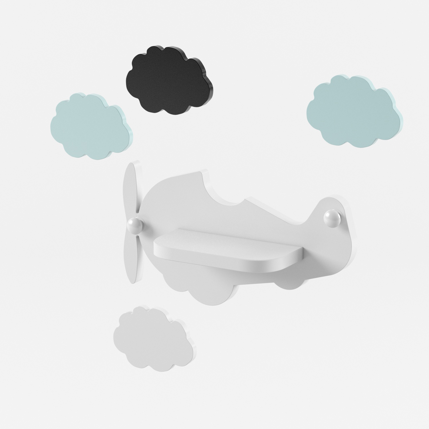 

Настенная декоративная белая детская полка самолет Little Room Baby House с дополнительными облачками (PS)