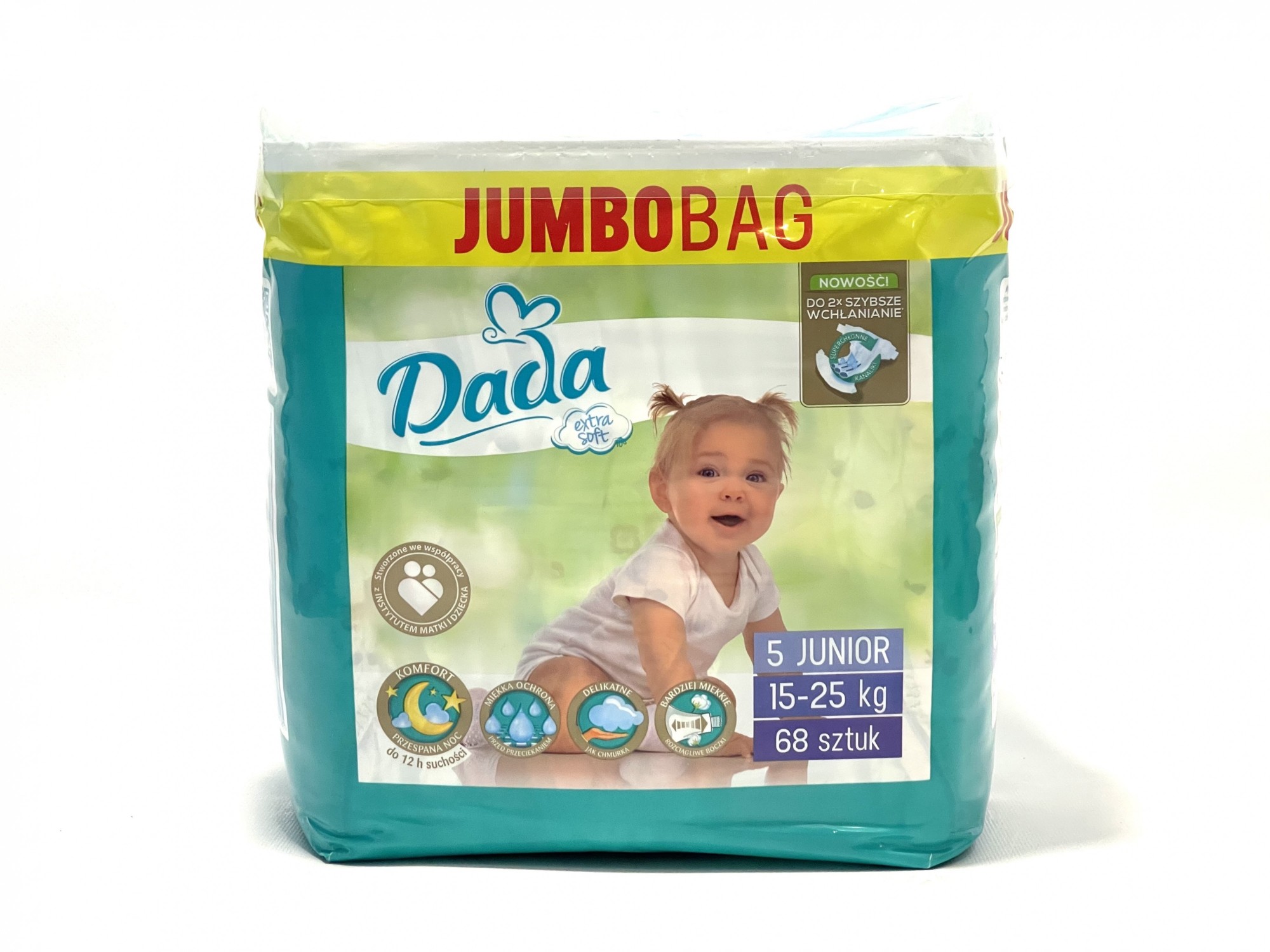 

Підгузки JUMBOBAG Dada Extra Soft Розмір 5 JUNIOR , 15-25 кг , 68 шт
