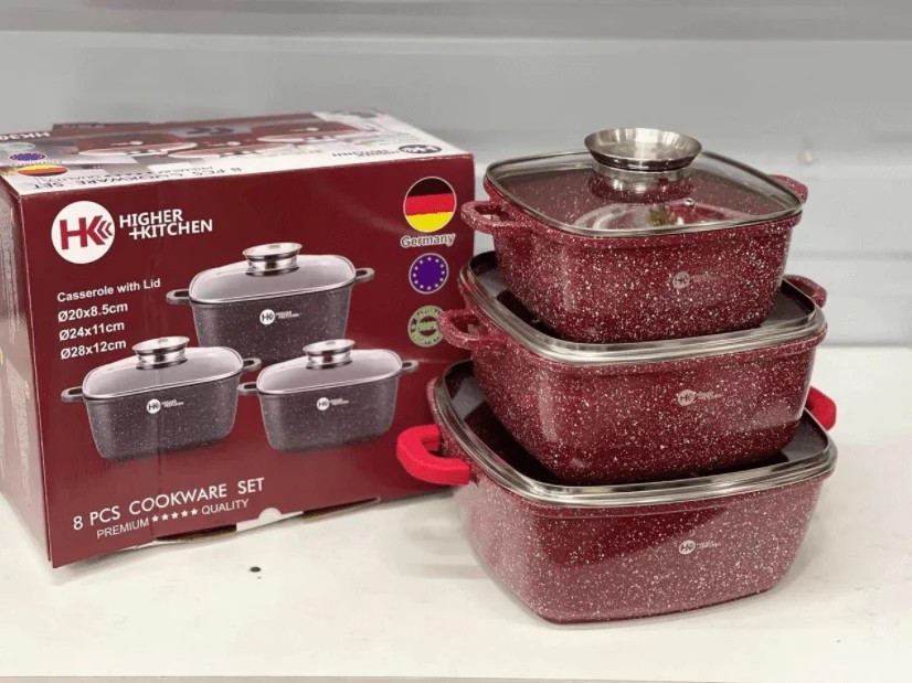 

Набор кастрюль - Higher Kitchen HK-302 - ( красный ) с гранитным антипригарным покрытием 6 предметов