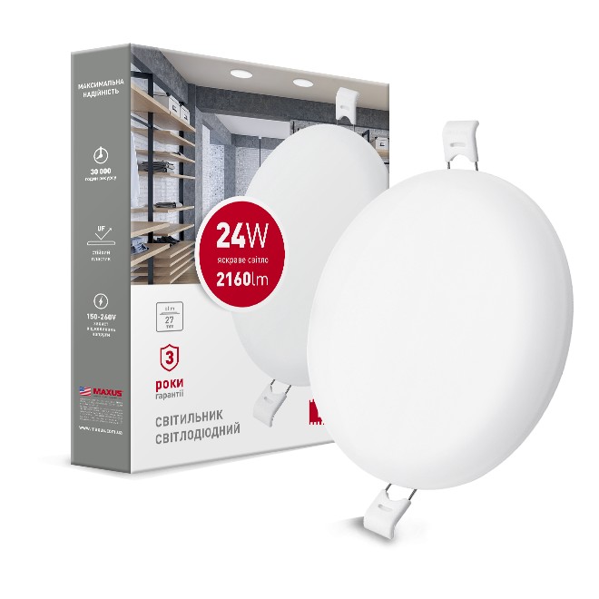 

Светильник врезной MAXUS SP edge 24W, 4100К (круг) 1-MSP-2441-C
