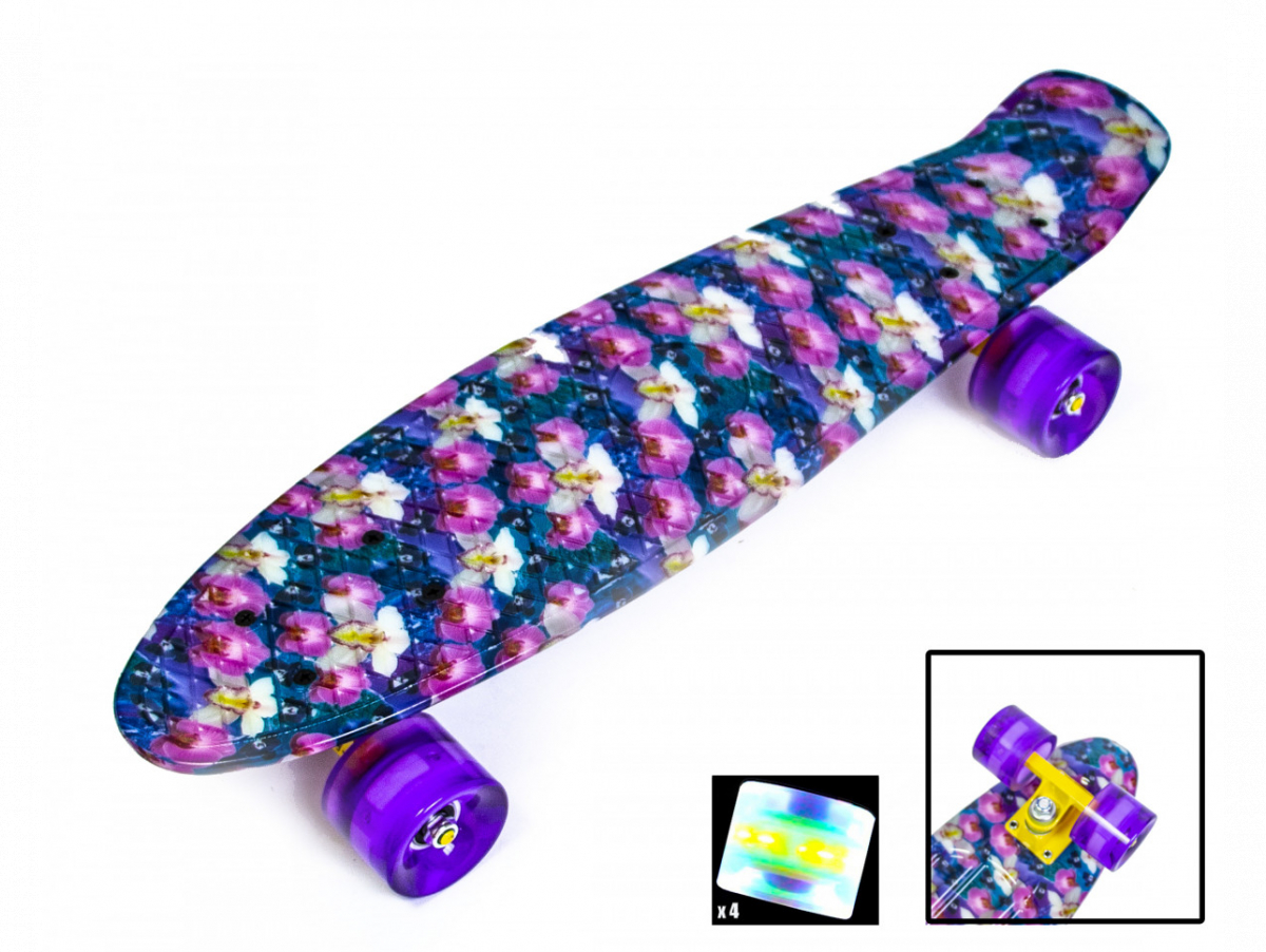 

Пенни борд Penny Board Flower Orchid светящиеся колеса сиреневый