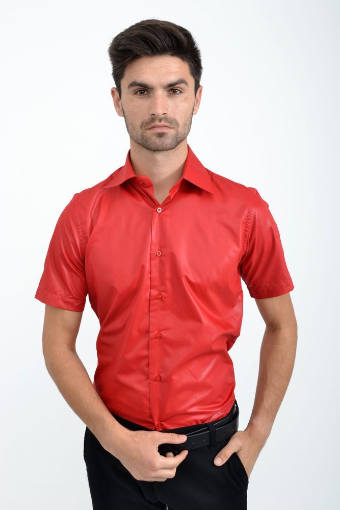 

Мужская однотонная рубашка красная с короткими рукавами размер  FG_06869, Мужская однотонная рубашка красная с короткими рукавами размер L FG_06869