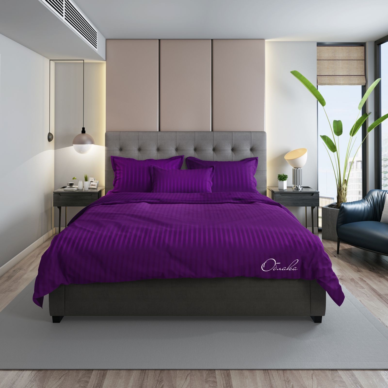 

Комплект постельного белья Облака Пододеяльник на Молнии Страйп сатин Евро Фиолетовый