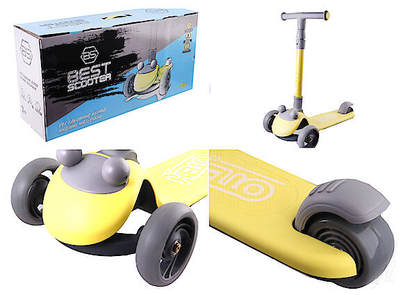 

Самокат трехколесный складной руль, 3 колеса PU со светом, желтый Best Scooter (D-0449)