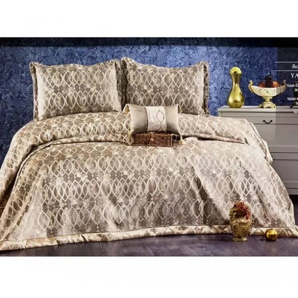 

Винтажное жаккардовое покрывало с наволочками GUZIDE ELIT BEIGE 260х260см беж и декоративной подушкой