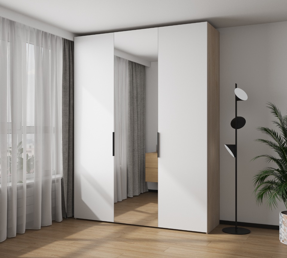 

Шкаф VitalMebli Line 150-2 трехдверный 1500х560х2400 мм корпус Дуб Крафт, двери Белый + зеркало