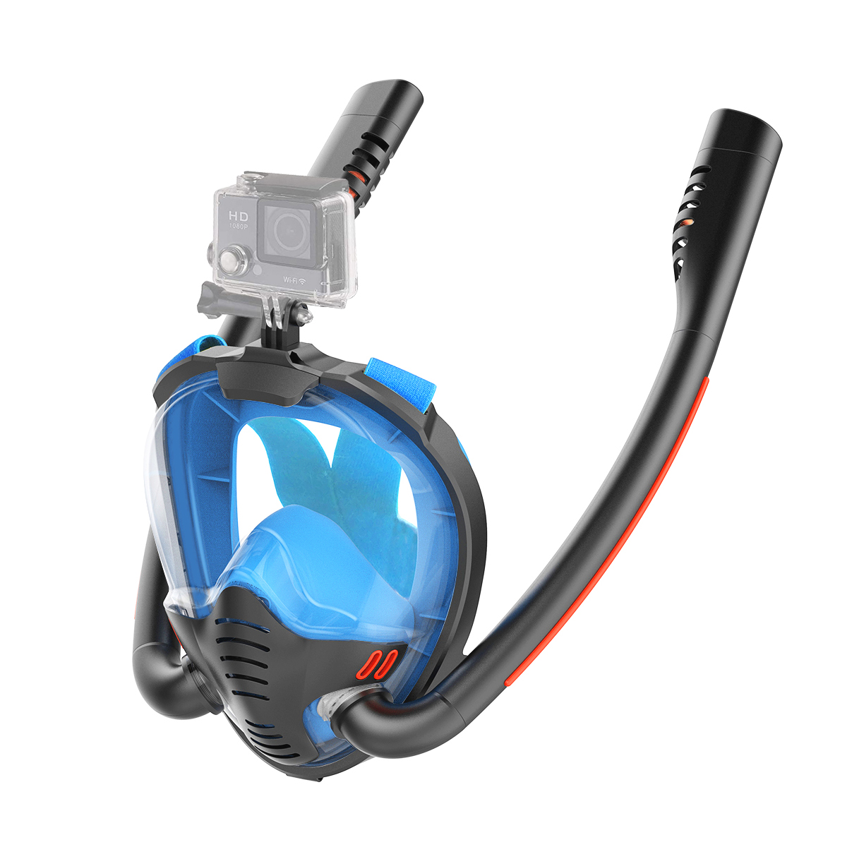 

Полнолицевая маска с двумя трубками для снорклинга плавания K3 Snorkel antifog Mask - L/XL размера с местом для экшн камеры