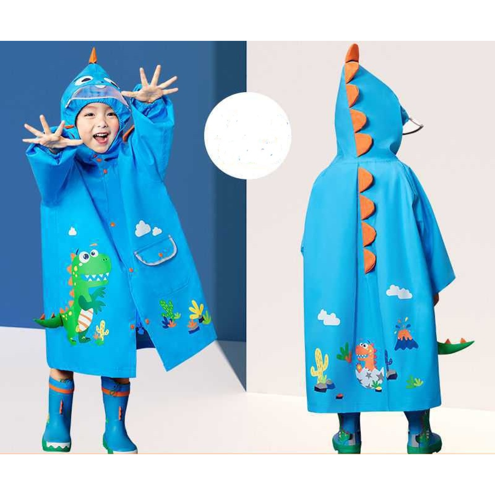 

Дождевик детский с рюкзачком синий Шипастый динозавр (DJ32 98см (3 года))