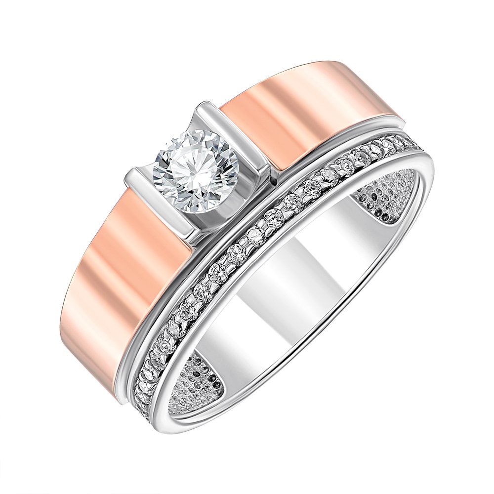 

Серебряное кольцо с фианитами и золотыми накладками 000151995 18 размера