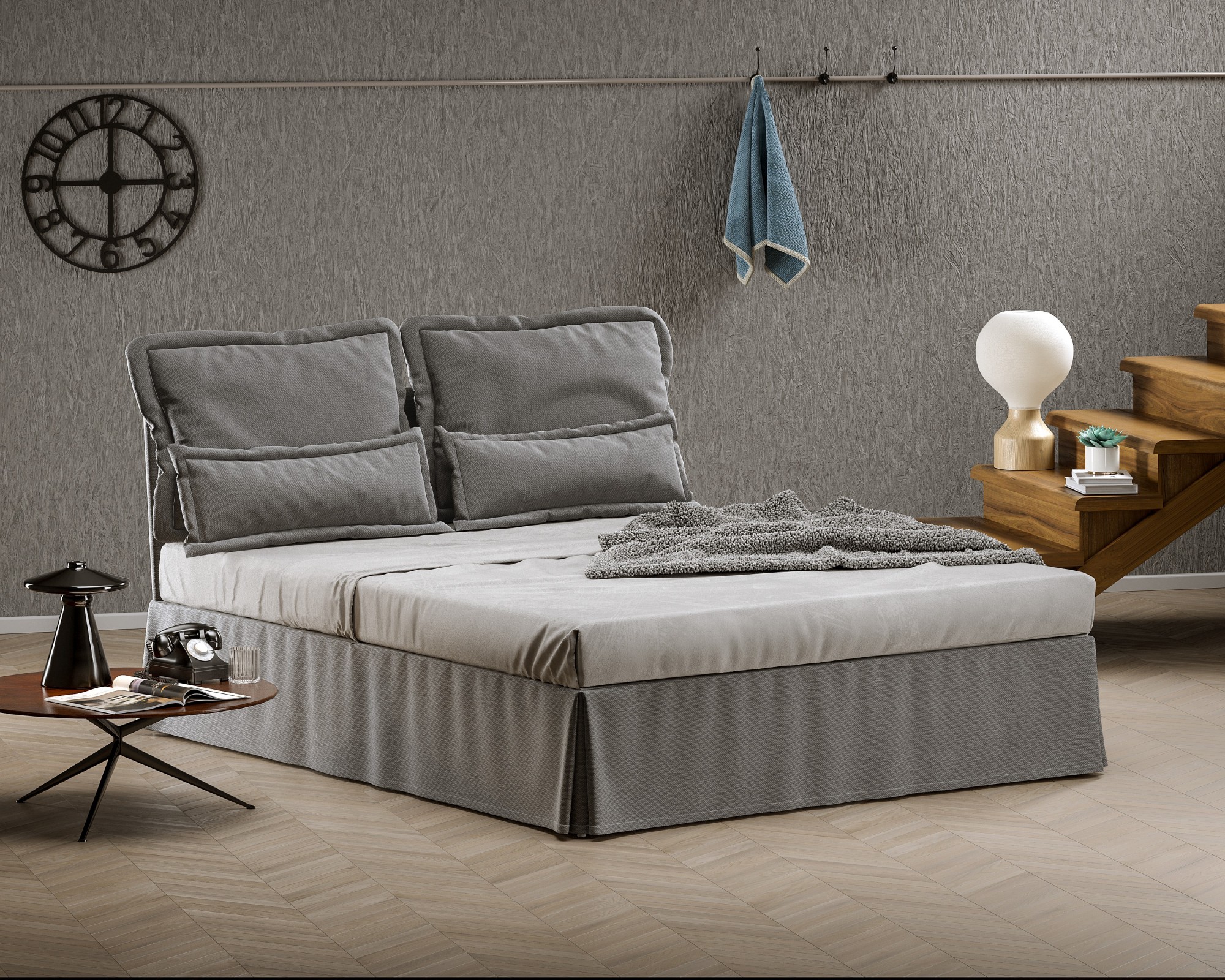 

Полуторная кровать металлическая Метакам Alice с мягким изголовьем 200x140 ткань жаккард "Чикаго 09"