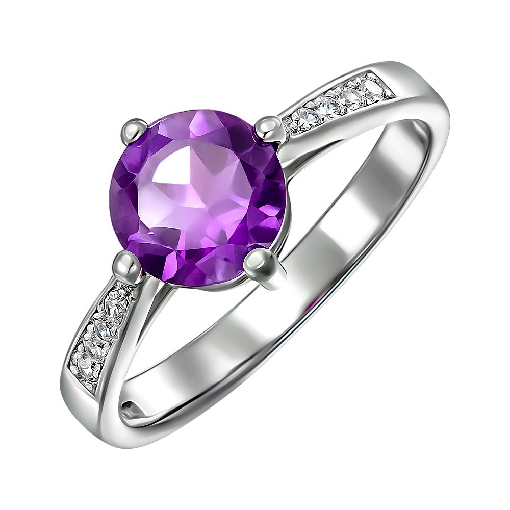

Серебряное кольцо с аметистом и фианитами 000152416 15.5 размера