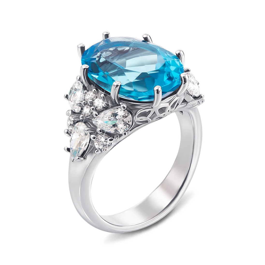 

Серебряное кольцо с голубым кварцем и фианитами 000135693 17 размера