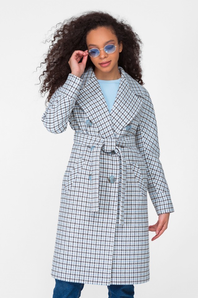 

Демисезонное шерстяное пальто с поясом Kelly голубой лапка, Демисезонное шерстяное пальто с поясом Kelly голубой лапка 44