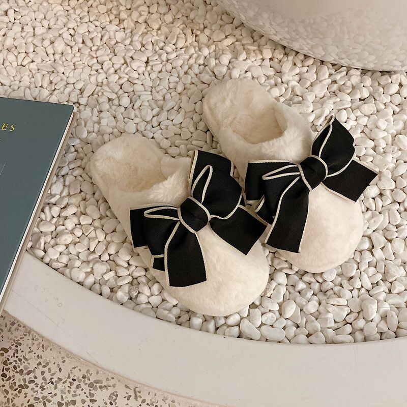 

Тапочки женские плюшевые белые с бантом 40/41 25,5см Черный (а3769)