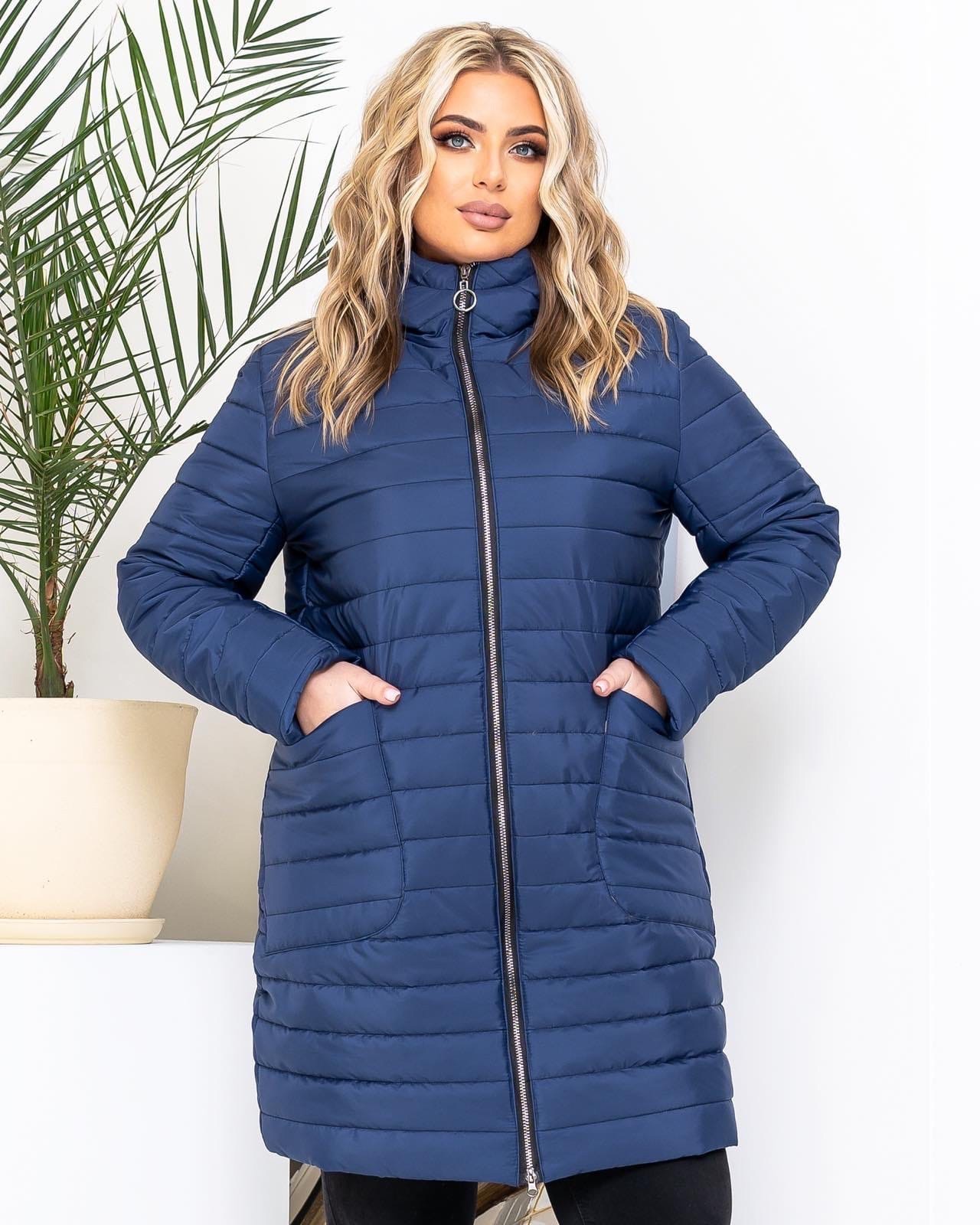 

Куртка удлиненная с капюшоном демисезонная KP 7305 синяя, Куртка удлиненная с капюшоном демисезонная KP 7305 синяя 52-54