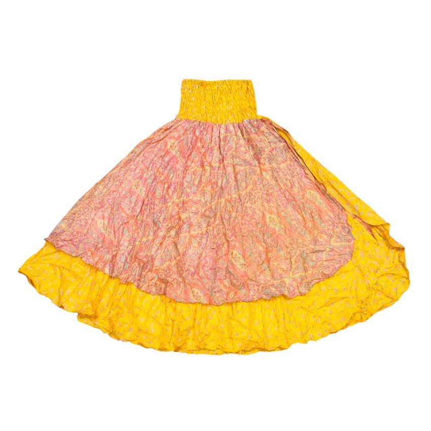 

Юбка-сарафан Karma Летний Шелковый Два яруса Oversize Желто-розовый