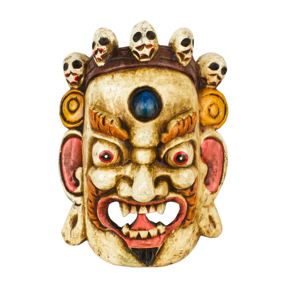 

Маска Непальская Интерьерная Настенная Махакала Цельный массив дерева 25х18х8 Слоновая кость