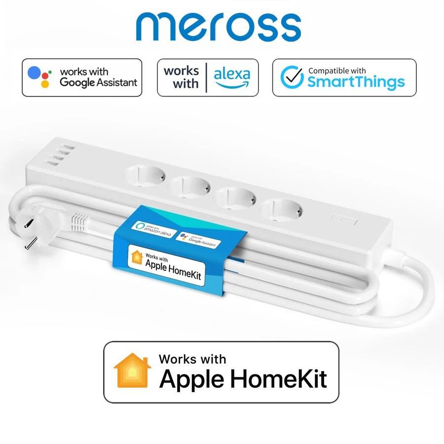 

Розумний Wi-Fi мережевий фільтр-подовжувач Meross Smart Power Strip 4xUSB Apple HomeKit, Amazon Alexa, Google Assistant, Samsung SmartThings