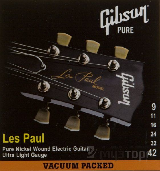 

Струны для электрогитары Gibson SEG-LP9 LES PAUL PURE NICKEL WOUND .009-.042