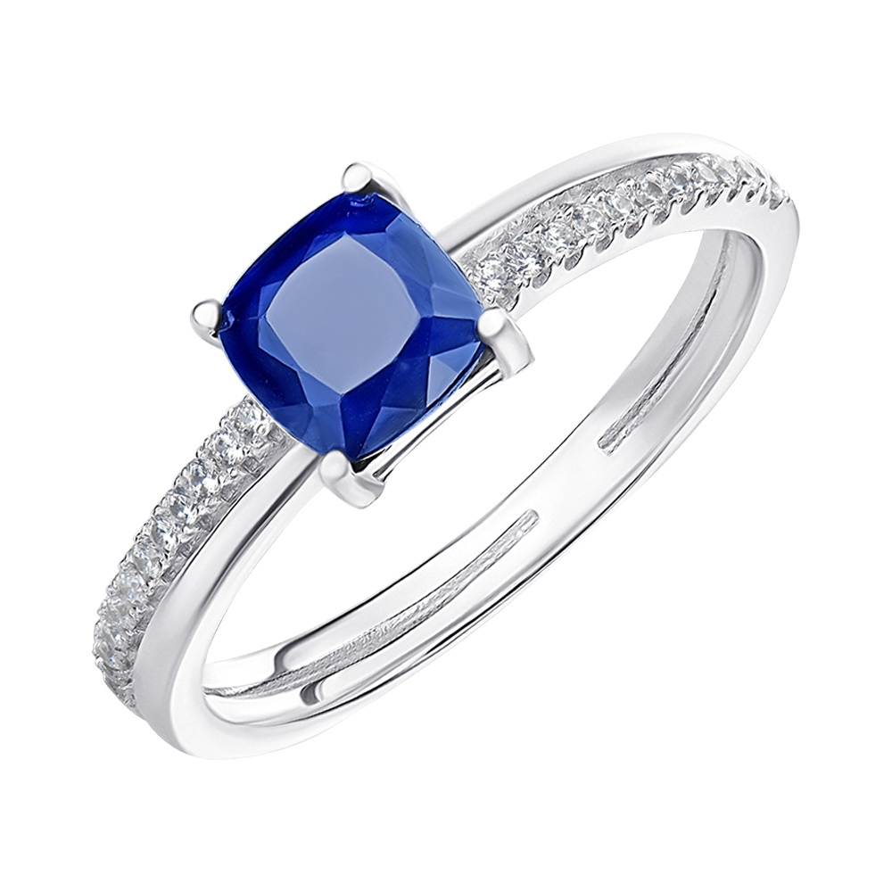 

Серебряное кольцо с сапфиром и фианитами 000146134 16.5 размера