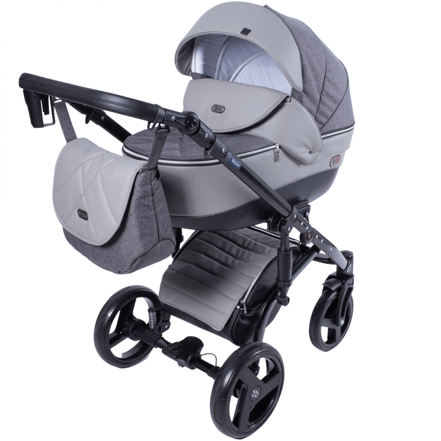 

Універсальна коляска 2 в 1 Baby Pram Bellini Еко-шкіра + Тканина (Світло Сірий + Сірий)