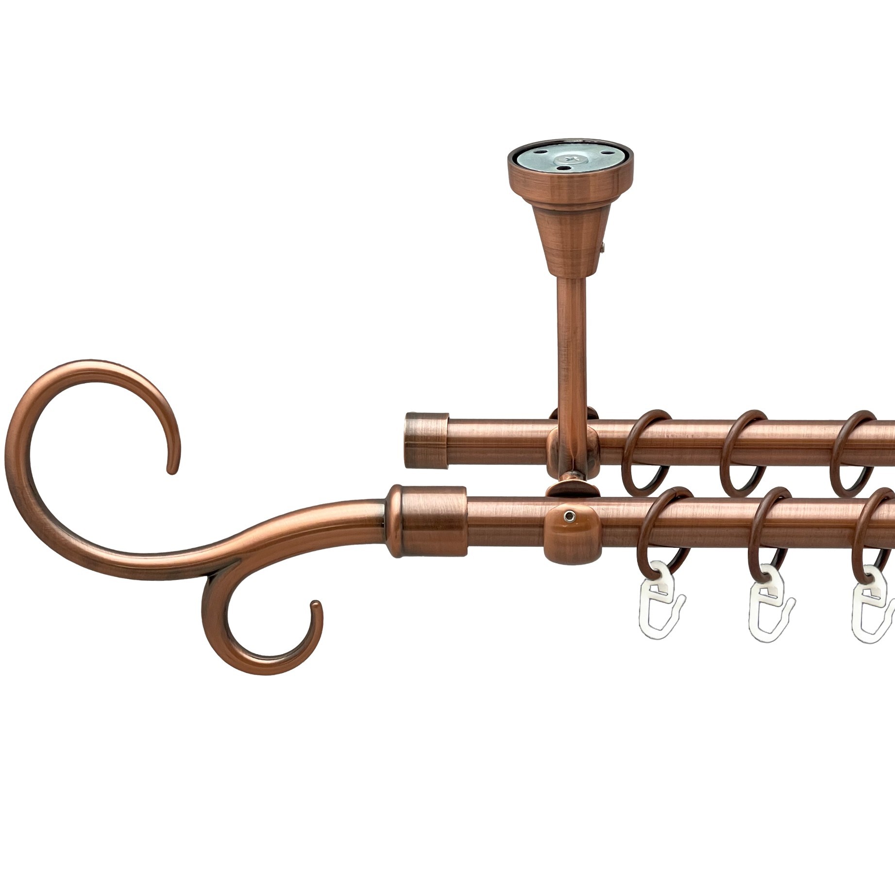 

Карниз Orvit Гак Подвійний металевий дворядний відкритий до стелі гладка труба кільце металеве Мідь 16\16 мм 280 см (00-00020089)