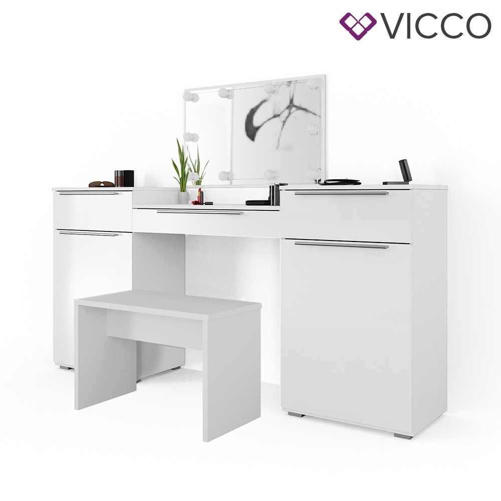 

Туалетный столик Vicco Lilli с подсветкой и скамейкой, белый глянец