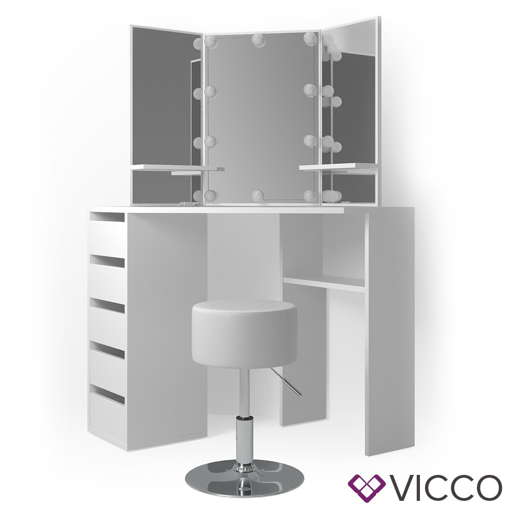 

Угловой трельяж Vicco Arielle с подсветкой и стулом, белый