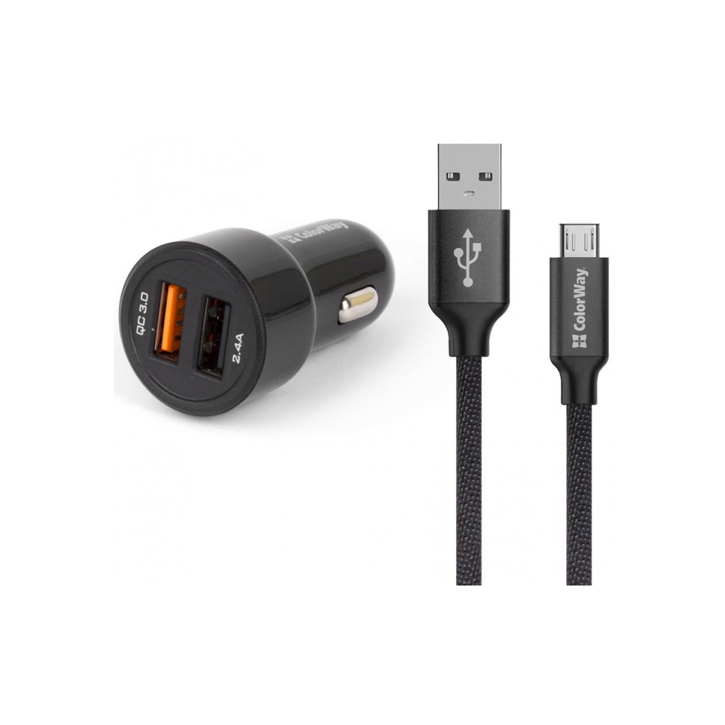 

Зарядное устройство ColorWay 2USB QC 3.0 black + cable MicroUSB 2.1A 1m (CW-CASC007)