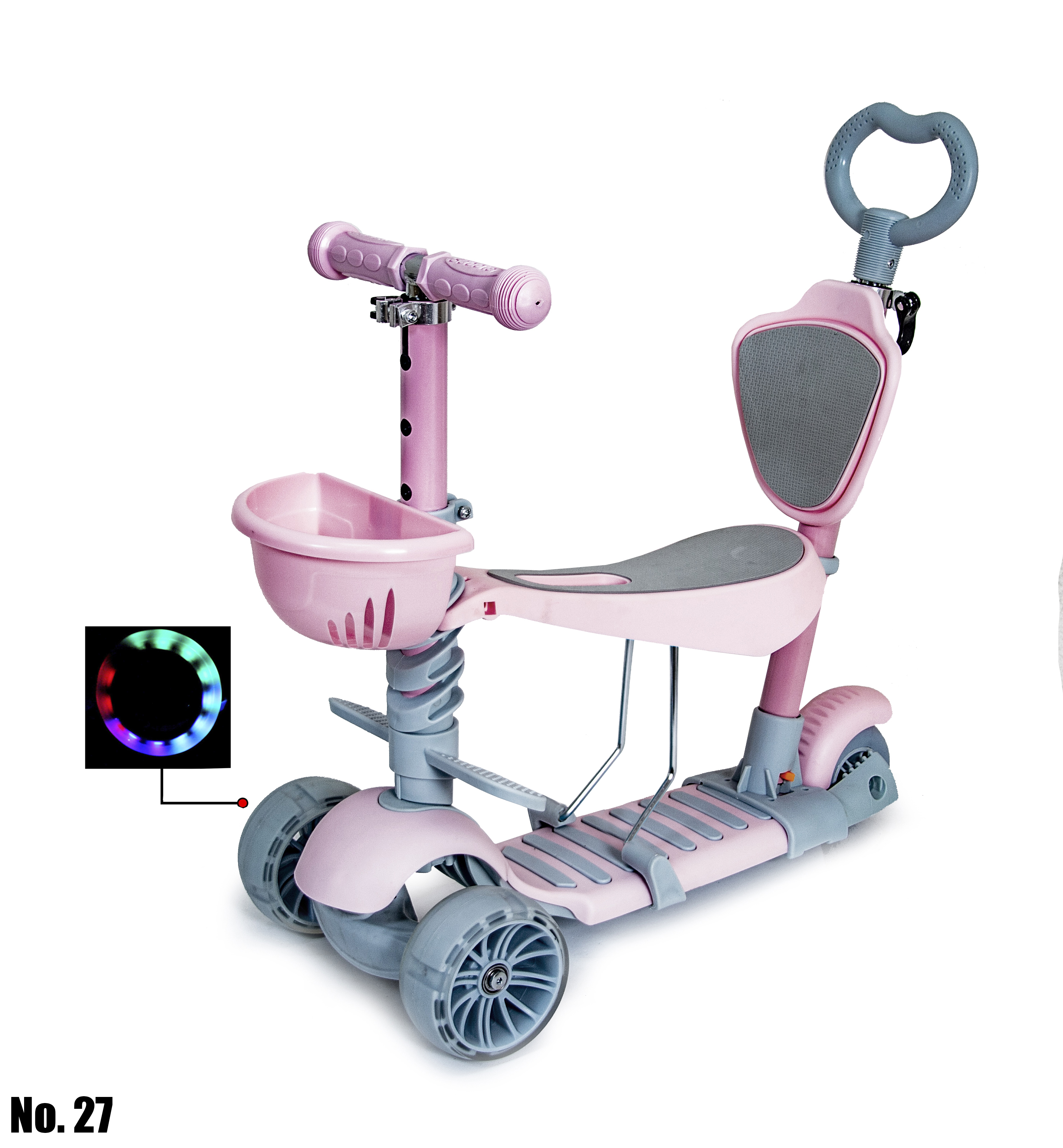 

Детский Самокат с родительской ручкой и сиденьем Scooter Smart 5 в 1 пастельно-розовый!