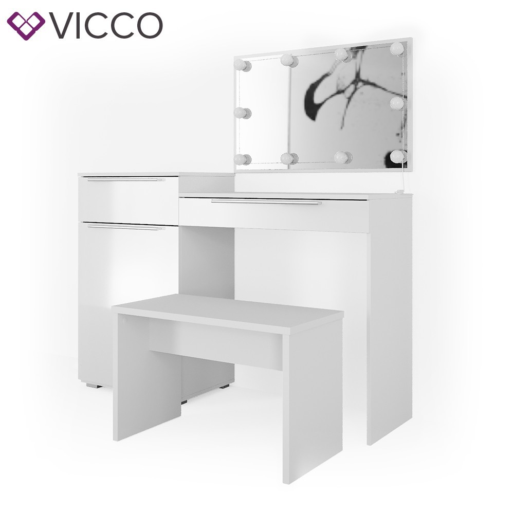 

Туалетный столик Vicco Lilli Small с подсветкой и скамейкой, белый глянец