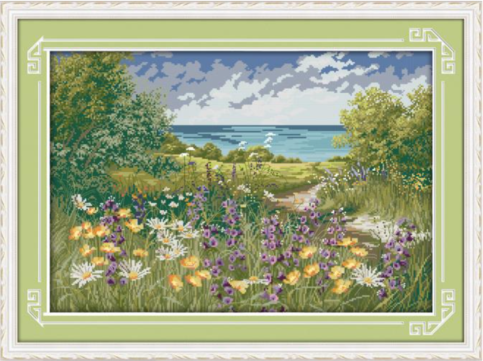 

Набор для вышивания по нанесённой на канву схеме "Cliffside path". AIDA 14CT printed 56*41 см