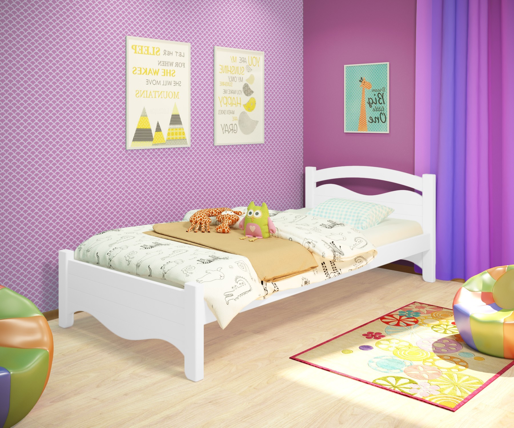 

Кровать односпальная RainbowDream Фабертино 80х190 см белый массив ольхи, без ящиков