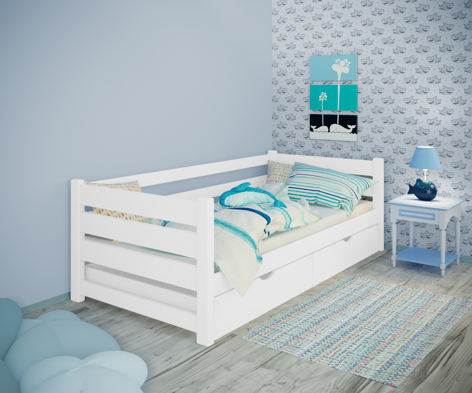 

Кровать односпальная тахта RainbowDream Мартино 80х200 см белый массив ольхи, с ящиками