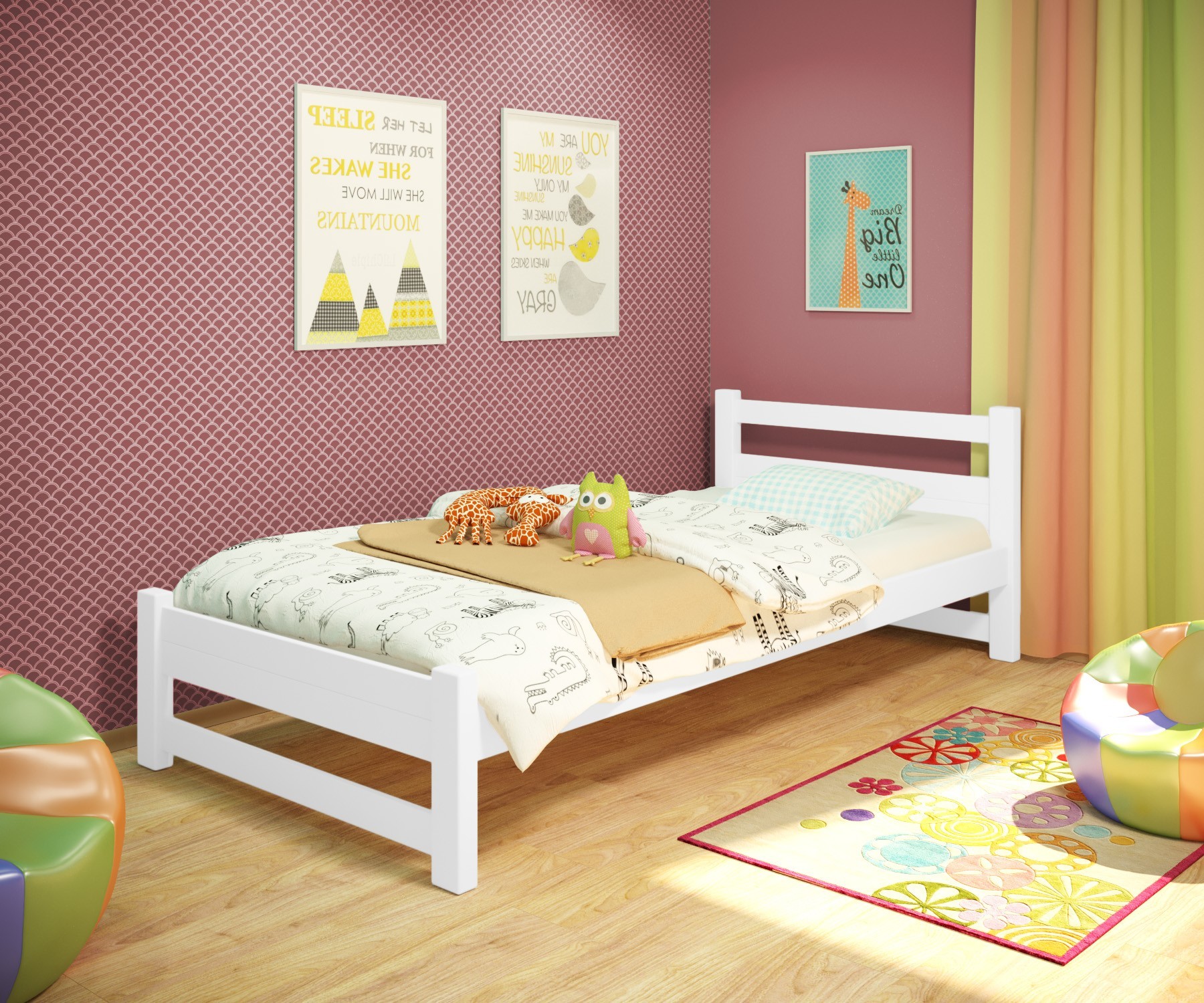 

Кровать односпальная RainbowDream Филипп 80х200 см белый массив ольхи, без ящиков