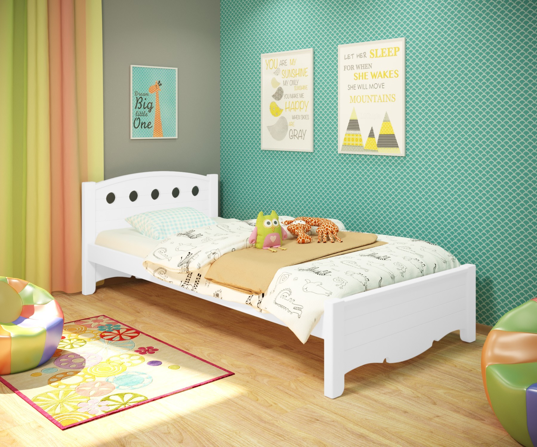 

Кровать односпальная RainbowDream Анри 80х200 см белый массив ольхи, без ящиков