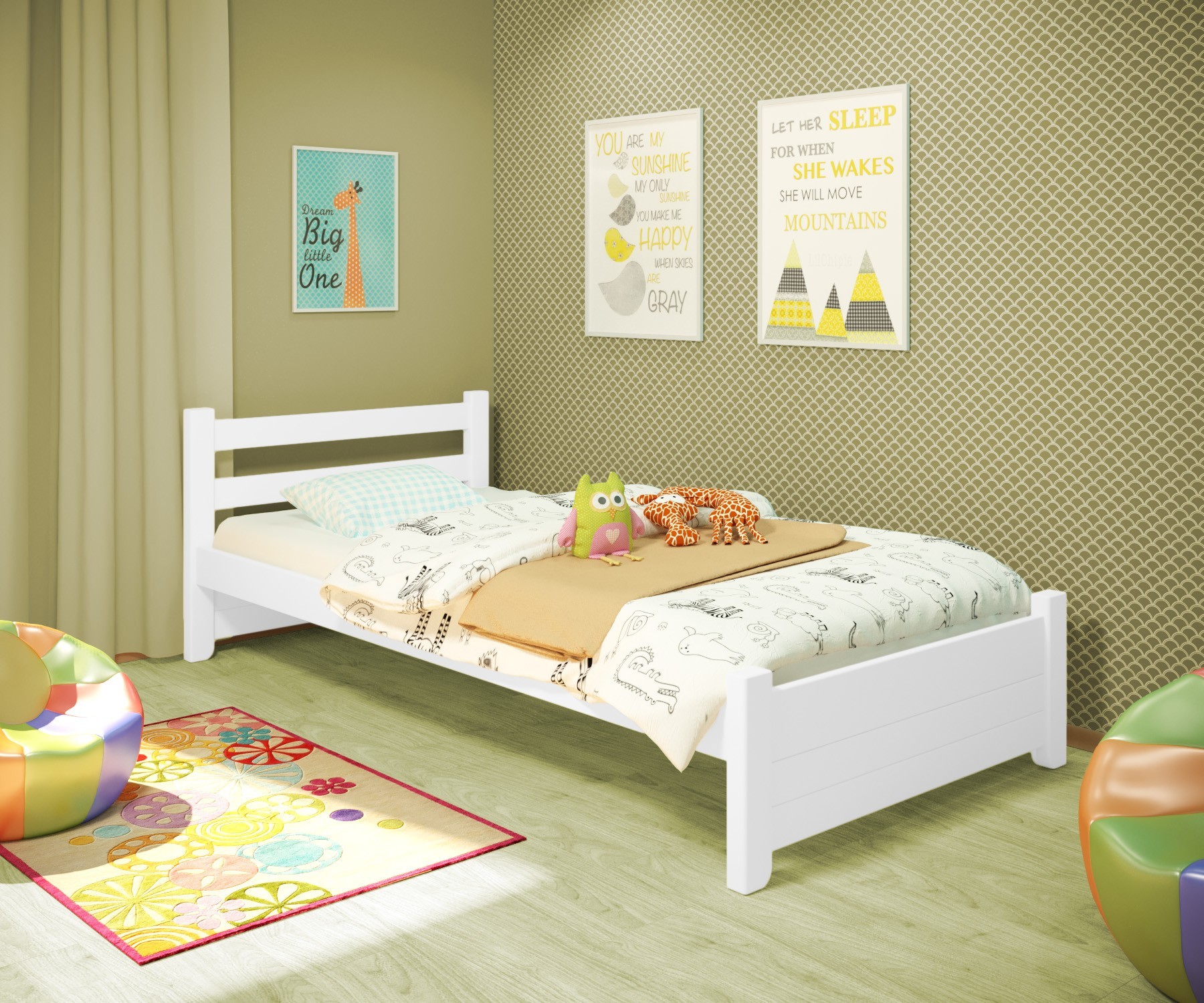 

Кровать односпальная RainbowDream Маркус 80х190 см белый массив ольхи, без ящиков