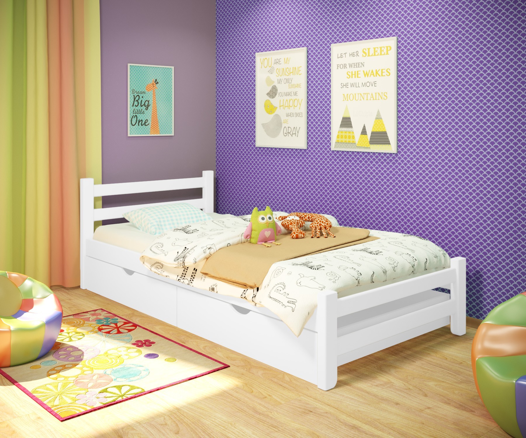 

Кровать односпальная RainbowDream Томас 80х190 см белый массив ольхи, с ящиками