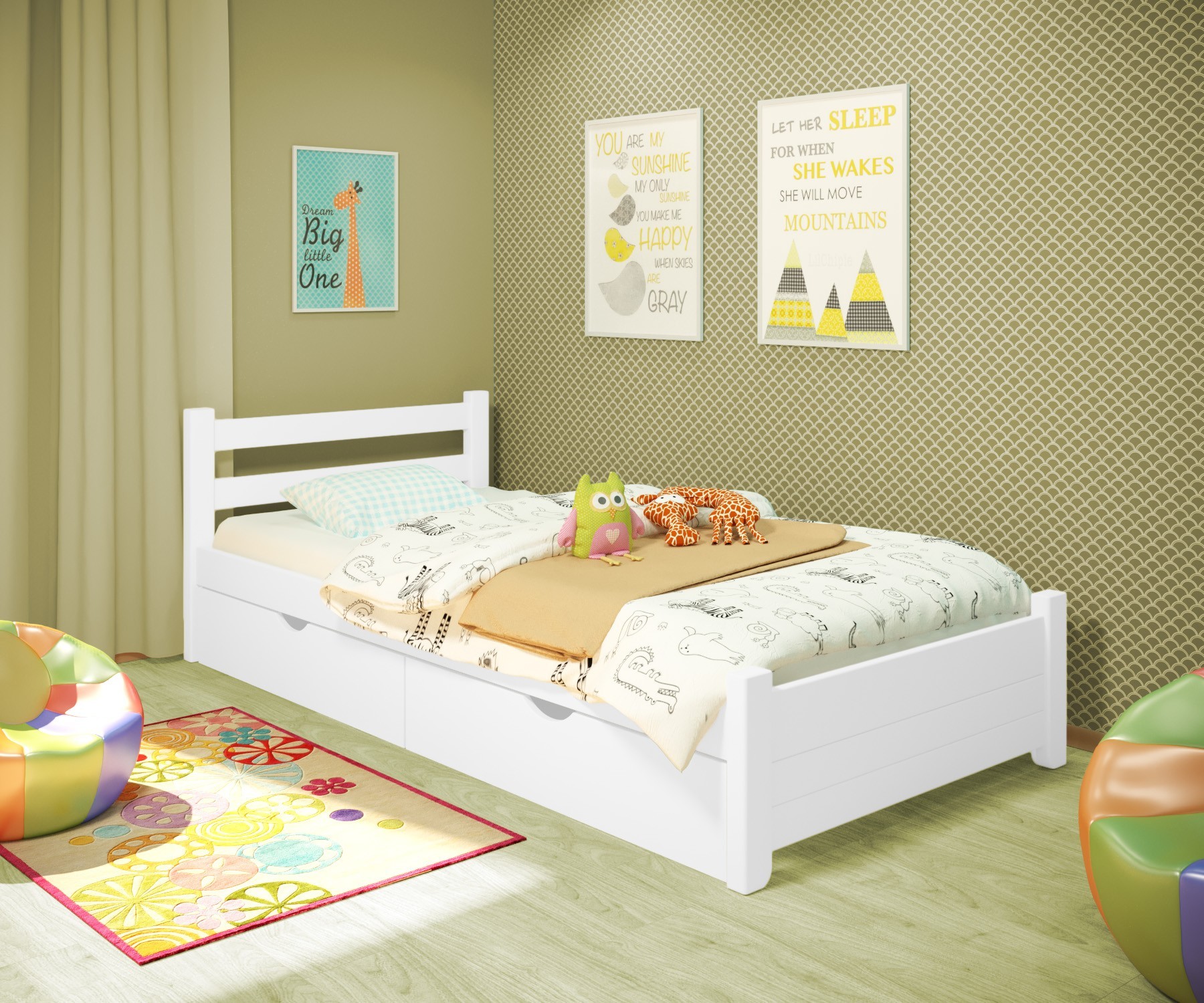 

Кровать односпальная RainbowDream Маркус 80х190 см белый массив ольхи, с ящиками