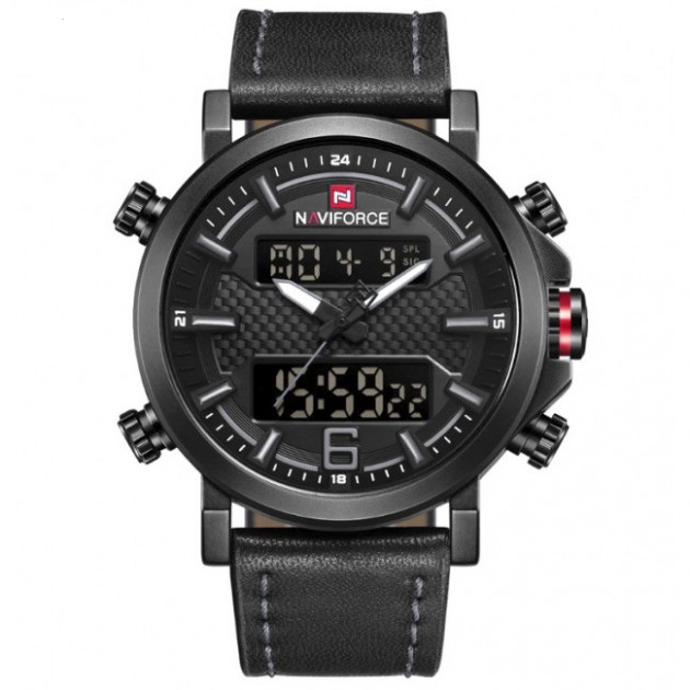 

Часы мужские Naviforce 9135 с кожаным ремешком и подсветкой Черный