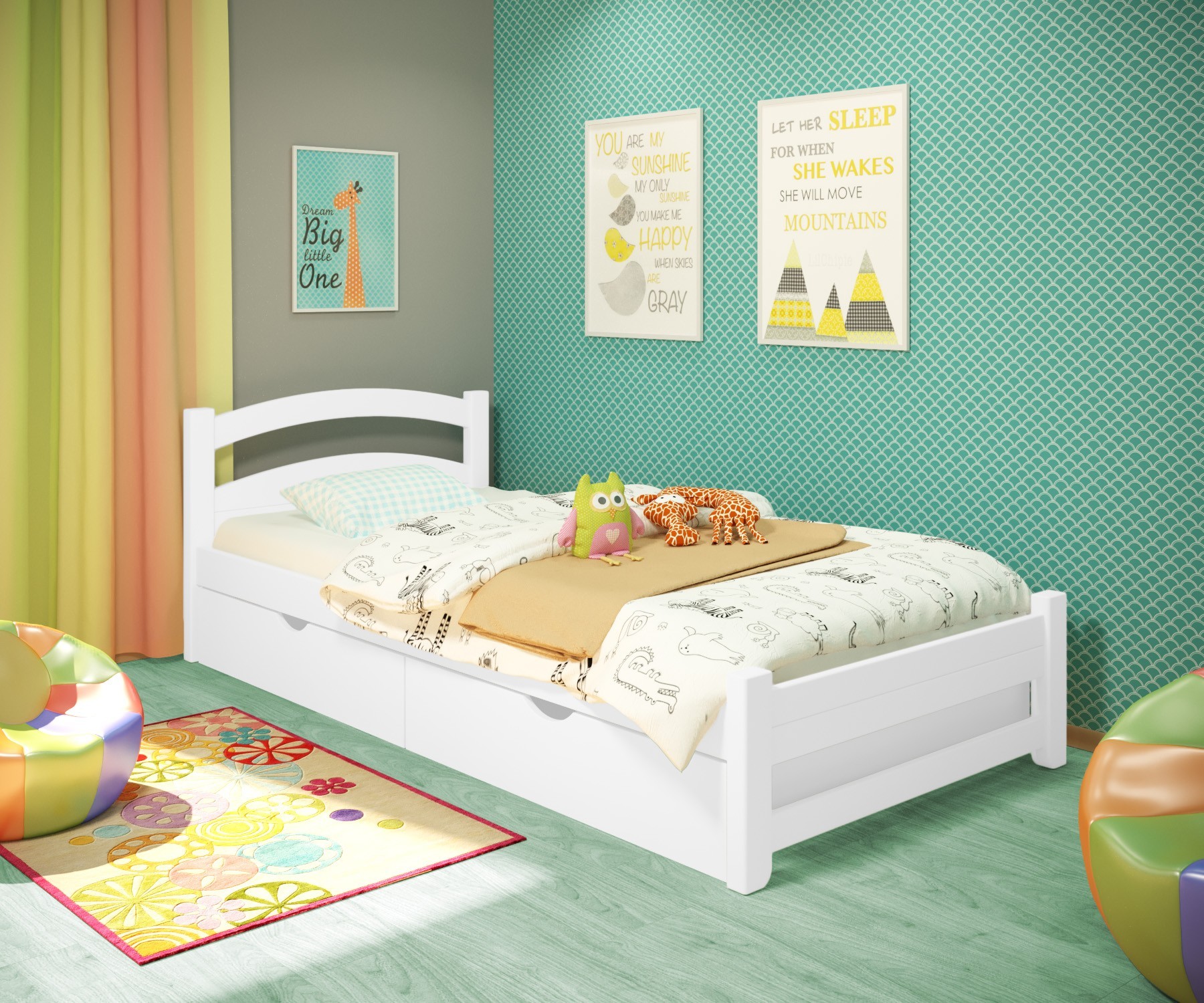 

Кровать односпальная RainbowDream Милана 80х200 см белый массив ольхи, с ящиками